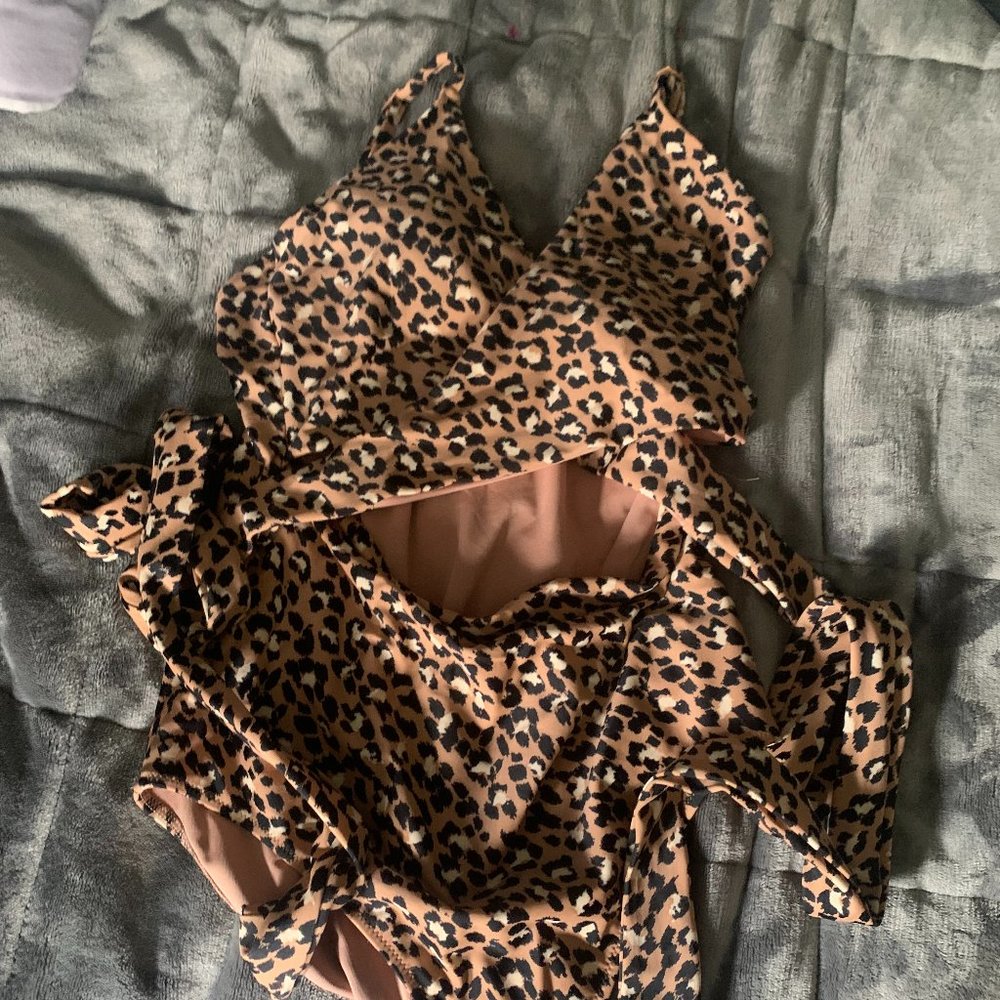 Aerie Leopard Wrap Cutout Swimsuit Medium